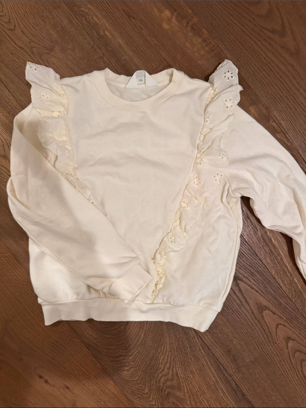 H&M Cream Eyelet Ruffle Sweatshirt